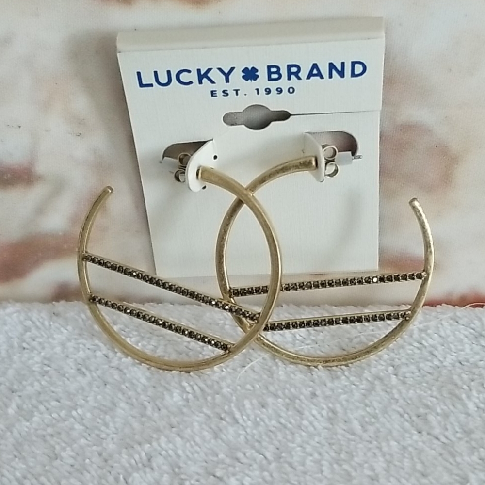 New Lucky Brand Pave Open Hoop Earrings